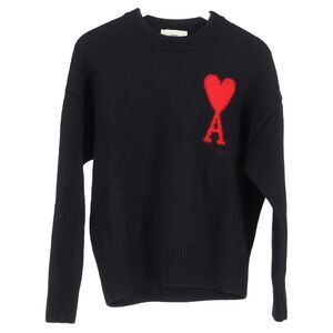Ami De Coeur Crewneck Sweater in Black Wool